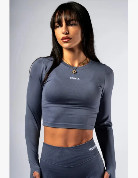 NEBBIA Seamless long-sleeve crop top POWER grey