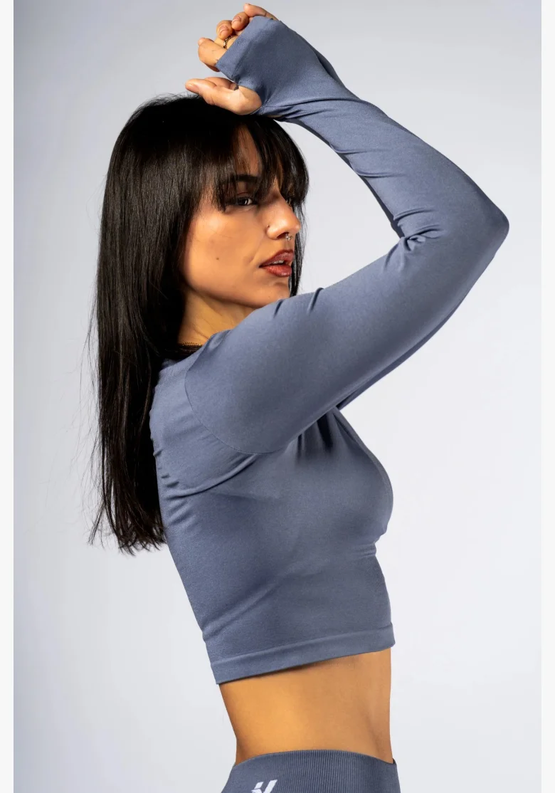 NEBBIA Seamless long-sleeve crop top POWER grey