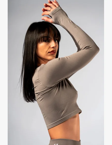 NEBBIA Seamless crop top with long sleeves POWER beige