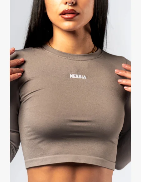 NEBBIA Seamless crop top with long sleeves POWER beige
