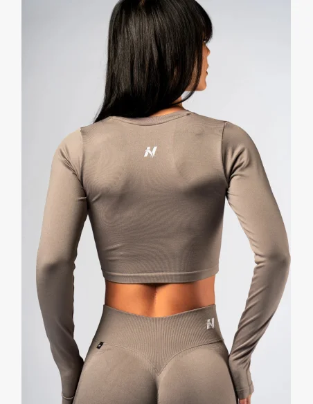 NEBBIA Seamless crop top with long sleeves POWER beige