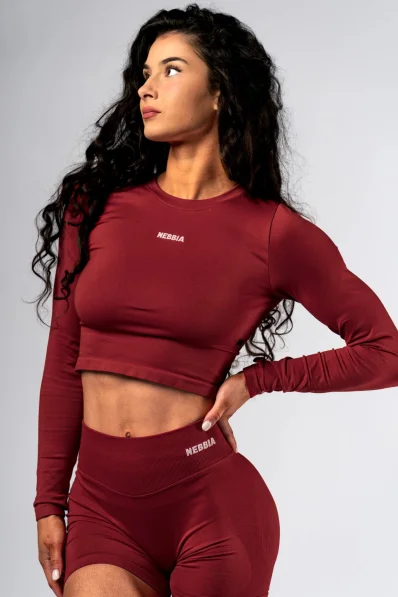 NEBBIA Seamless crop top with long sleeves POWER red